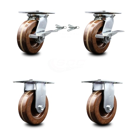 Service Caster 6 Inch High Temp Phenolic Caster Brakes/Swivel Locks and 2 Rigid SCC, 2PK SCC-35S620-PHRHT-SLB-BSL-2-R-2